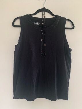 J. Crew Black Sleeveless Girlfriend Tank Top with layering beaded necklace